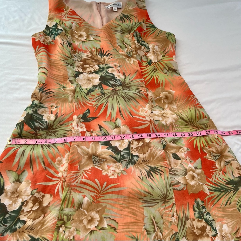 Danny & Nicole Peach Maxi Dress with Beige and Green Tropical Print Sz 16 - Picture 12 of 15